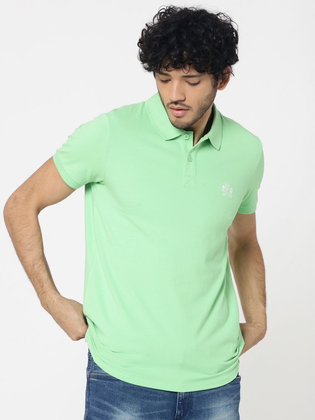 Light Green Embroidered Logo Polo T-Shirt - S