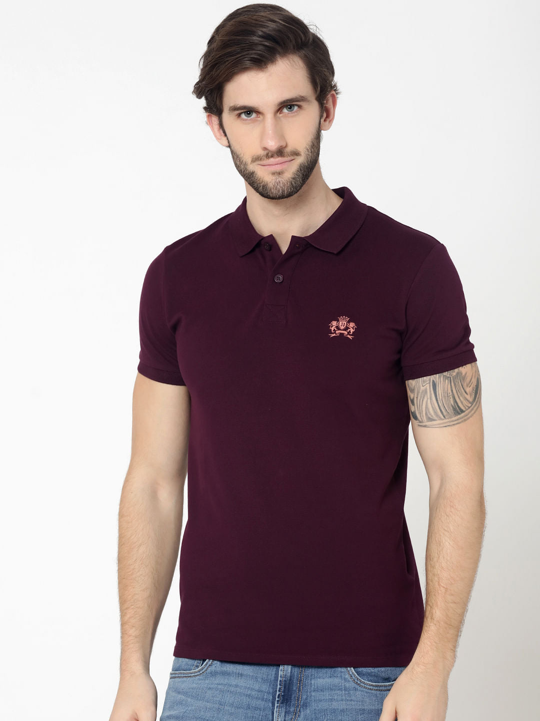 Burgundy Embroidered Logo Polo T-Shirt - S
