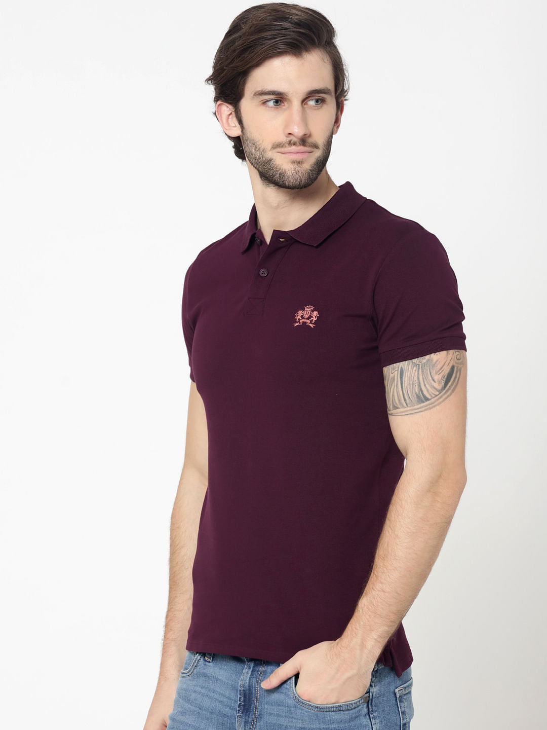 Burgundy Embroidered Logo Polo T-Shirt