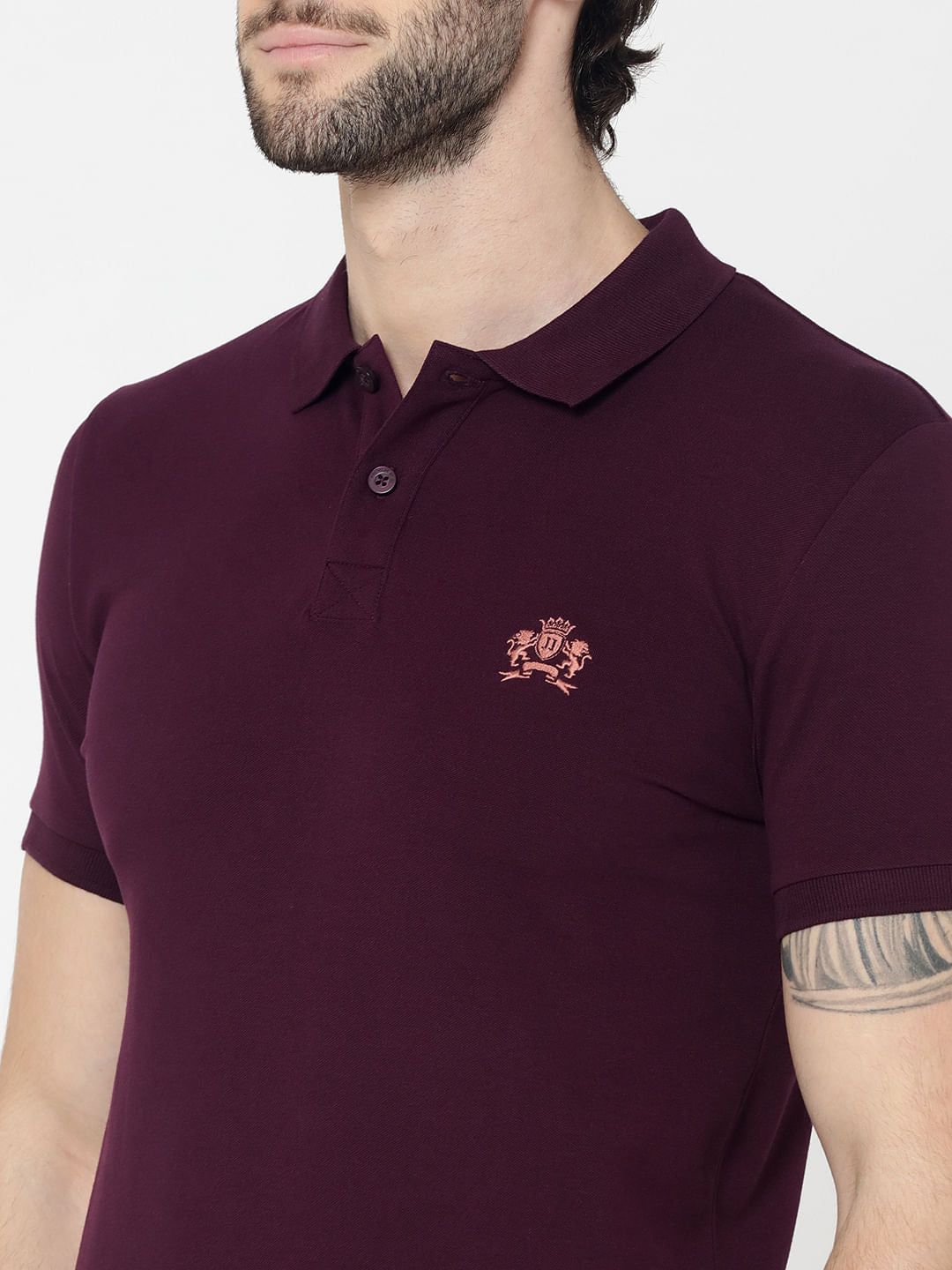 Burgundy Embroidered Logo Polo T-Shirt