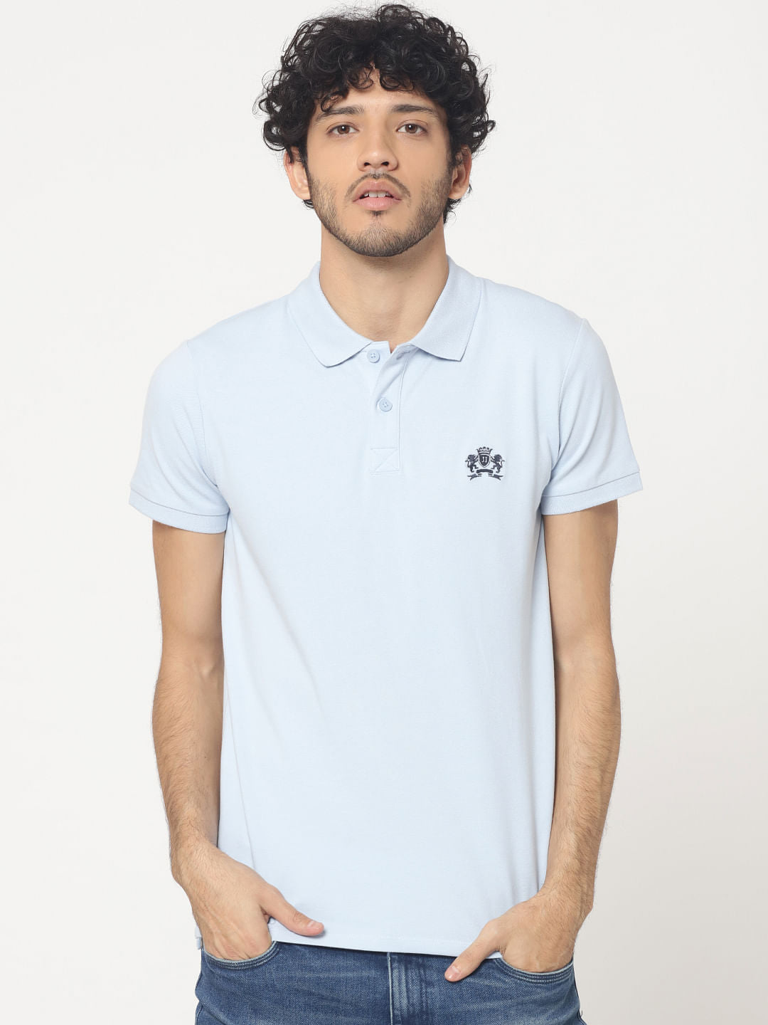 Light Blue Embroidered Logo Polo T-Shirt - S