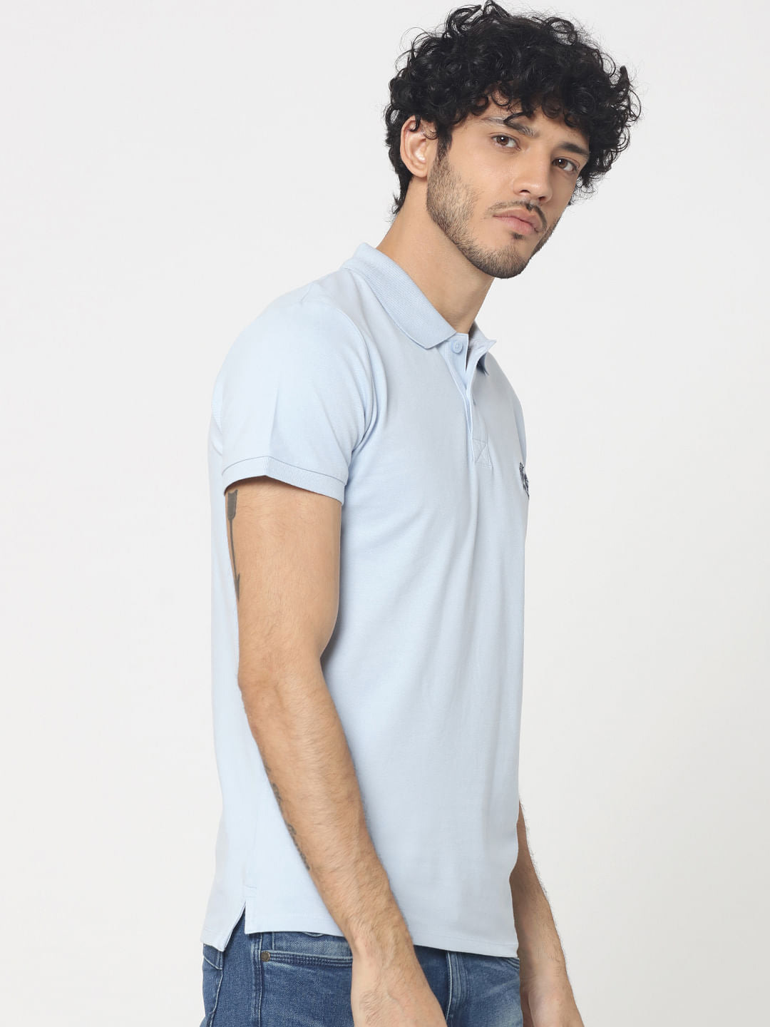 Light Blue Embroidered Logo Polo T-Shirt
