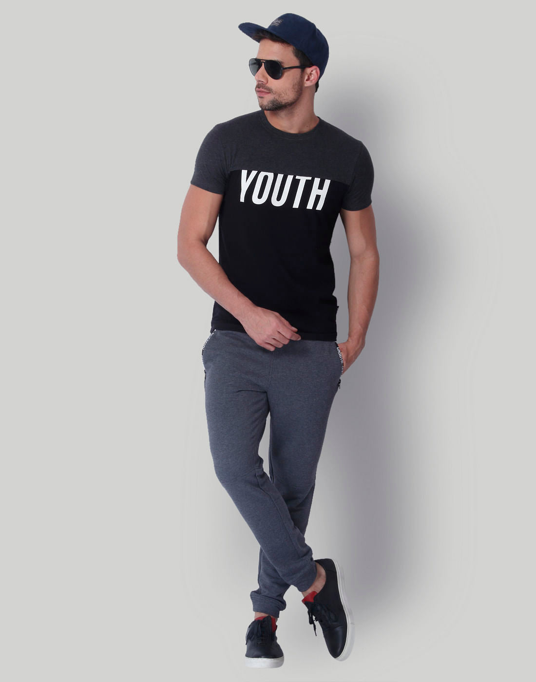 Grey & Black Crew Neck T-Shirt