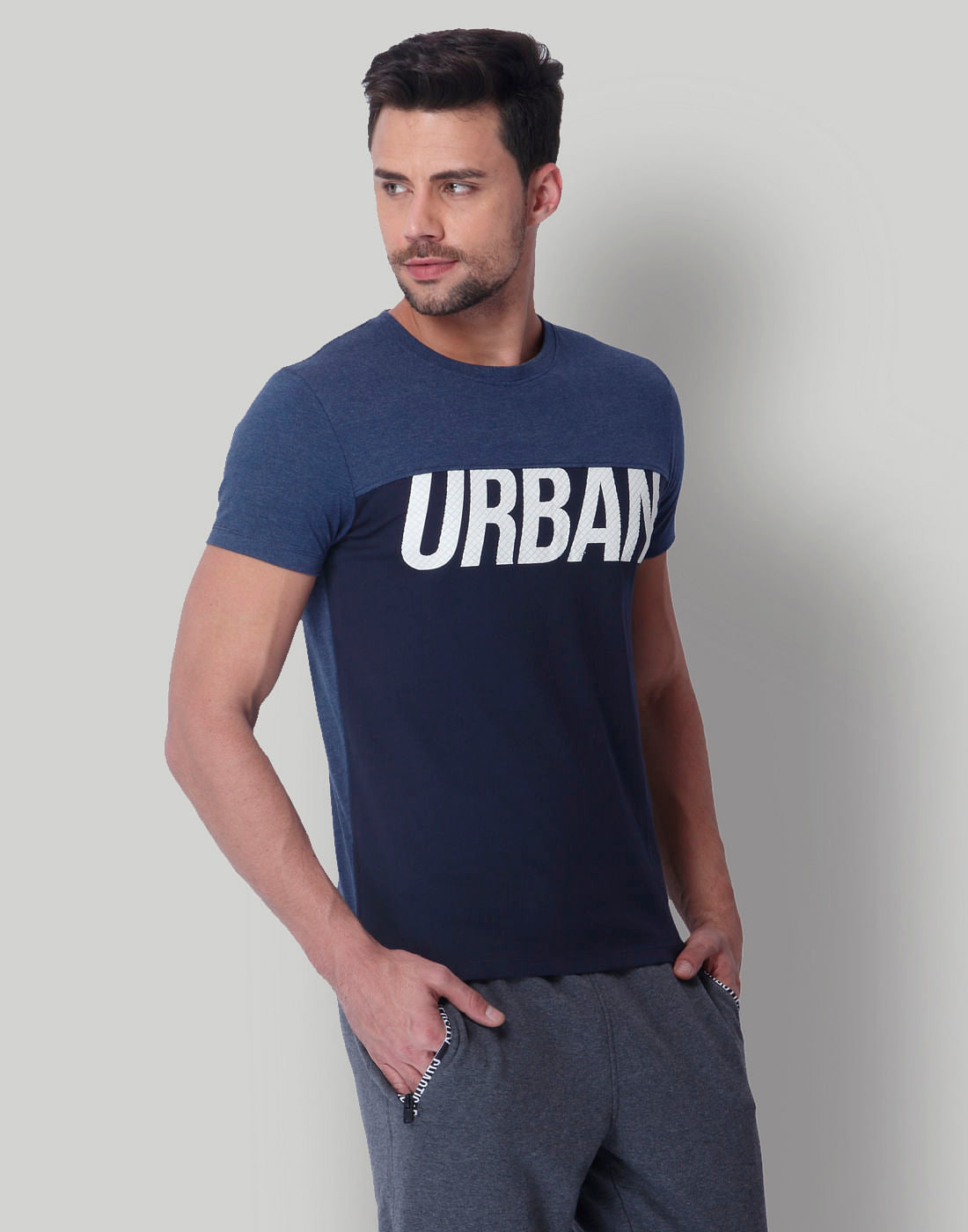 Blue Colour Blocked Crew Neck T-Shirt