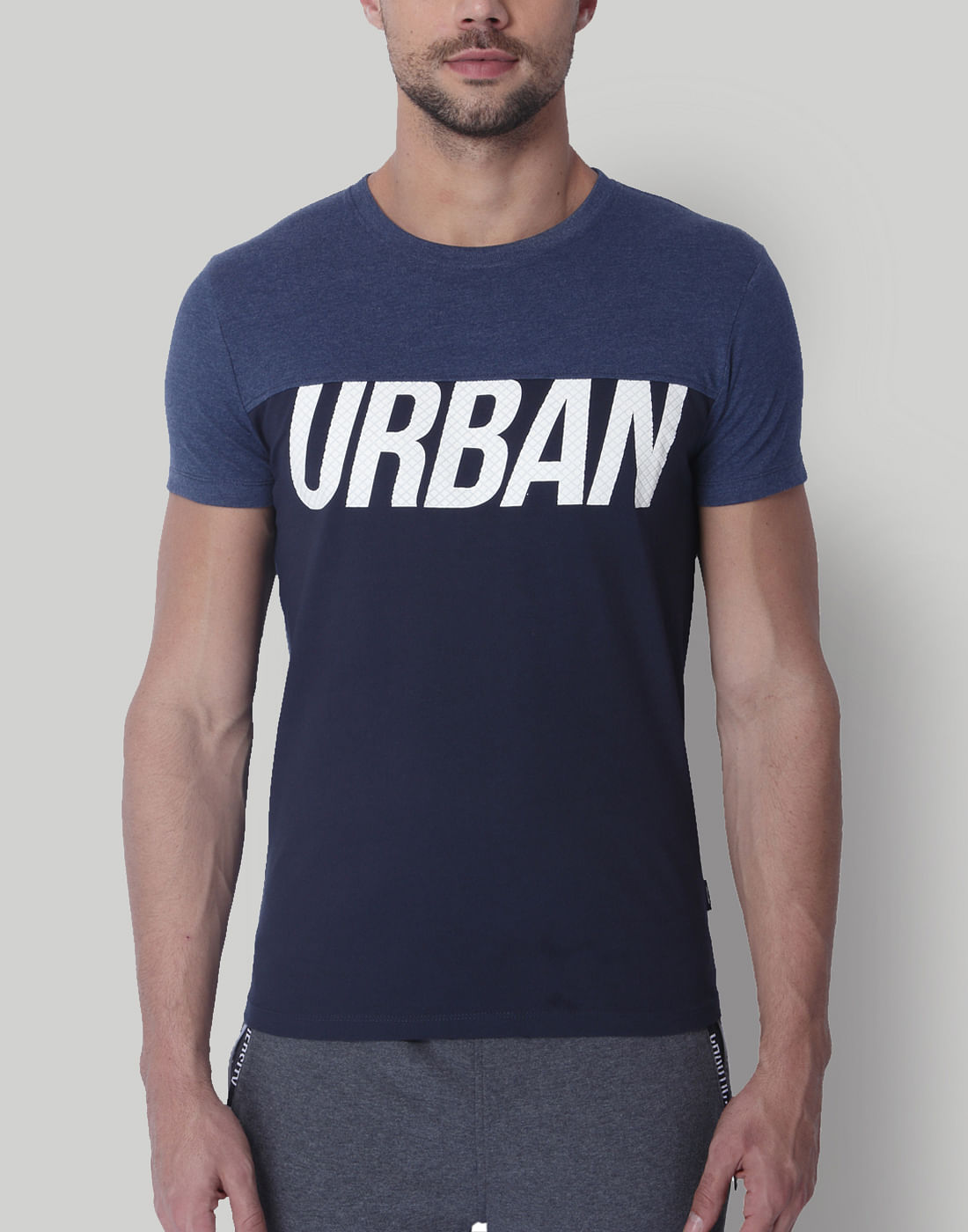 Blue Colour Blocked Crew Neck T-Shirt