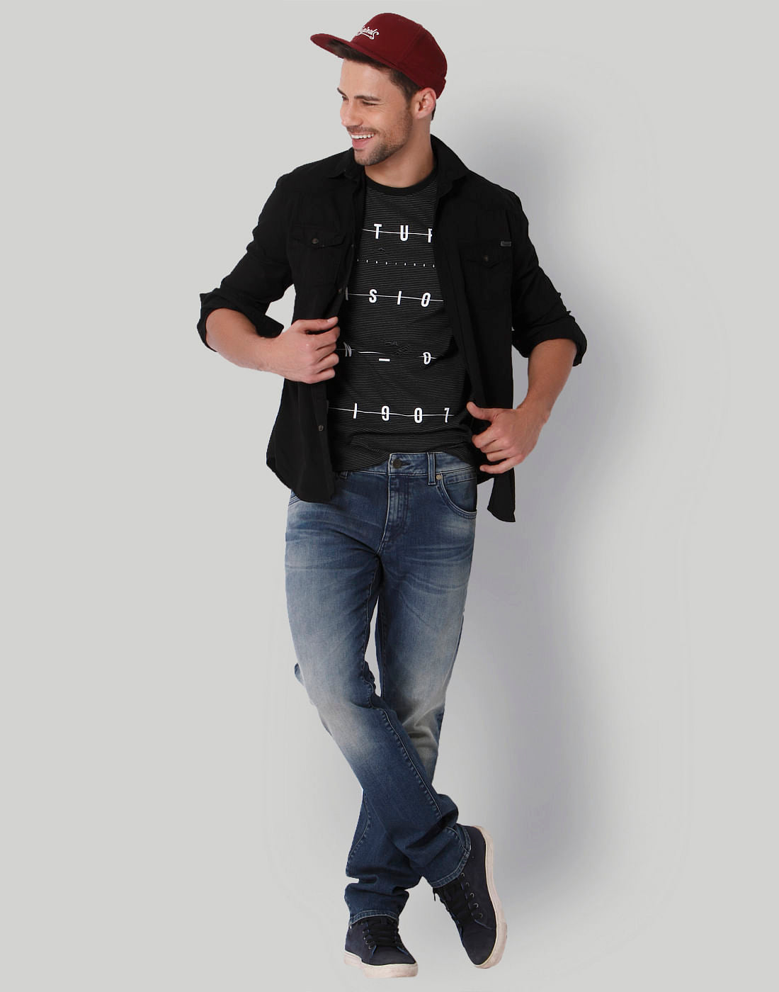Black Text Print Crew Neck T-Shirt
