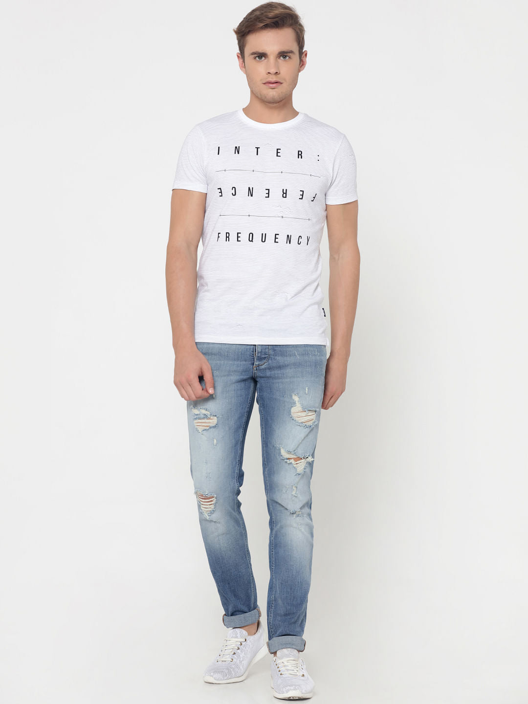 White Text Print Crew Neck T-Shirt