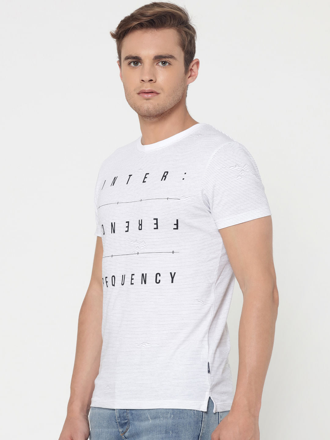 White Text Print Crew Neck T-Shirt