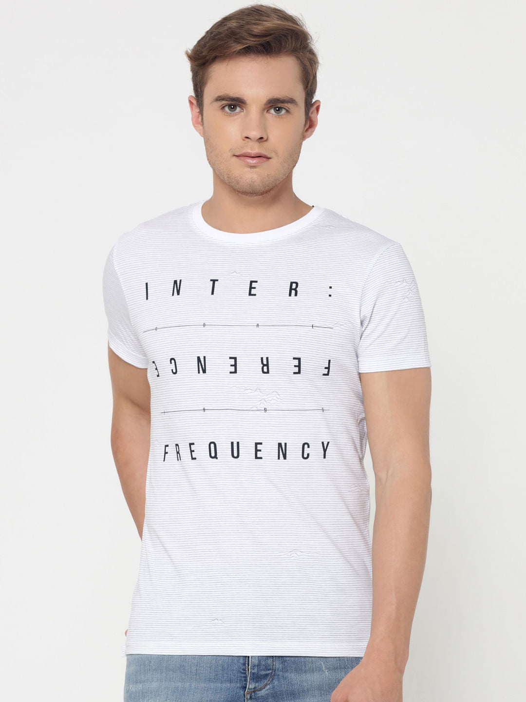 White Text Print Crew Neck T-Shirt - S