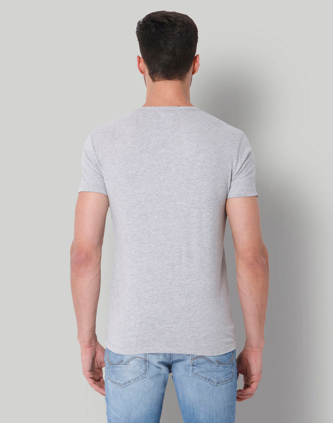 Grey Colour Blocked Graphic Print Crew Neck T-Shirt