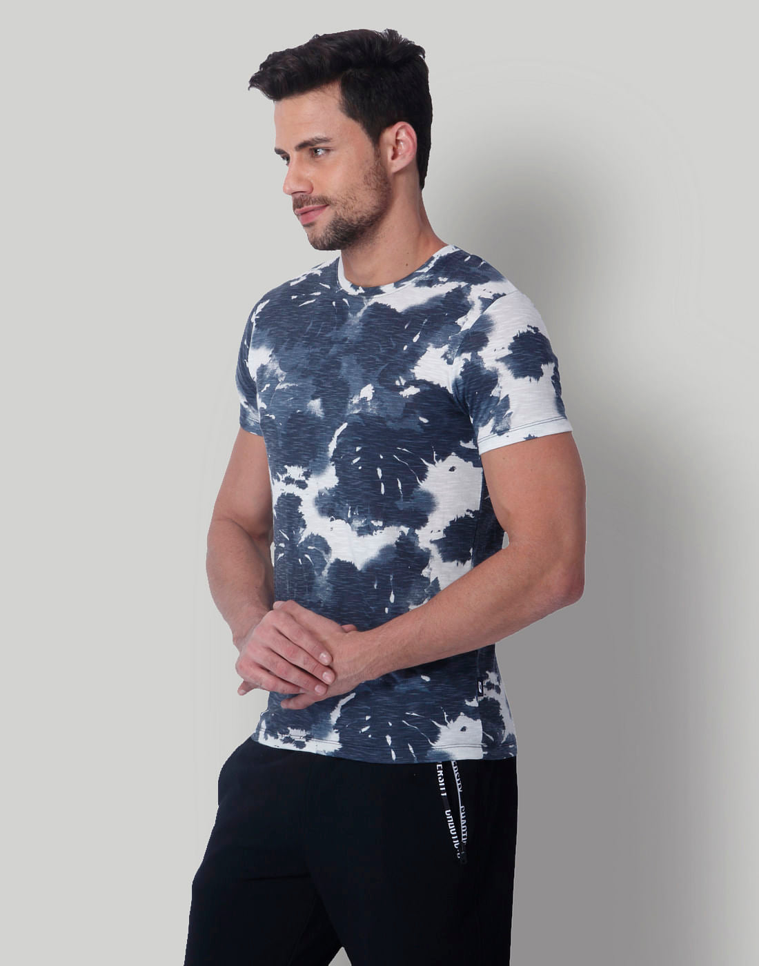 White & Grey Batik Print Crew Neck T-Shirt