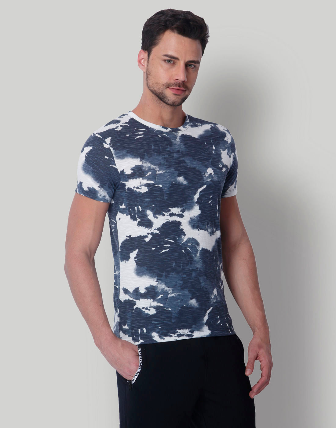 White & Grey Batik Print Crew Neck T-Shirt