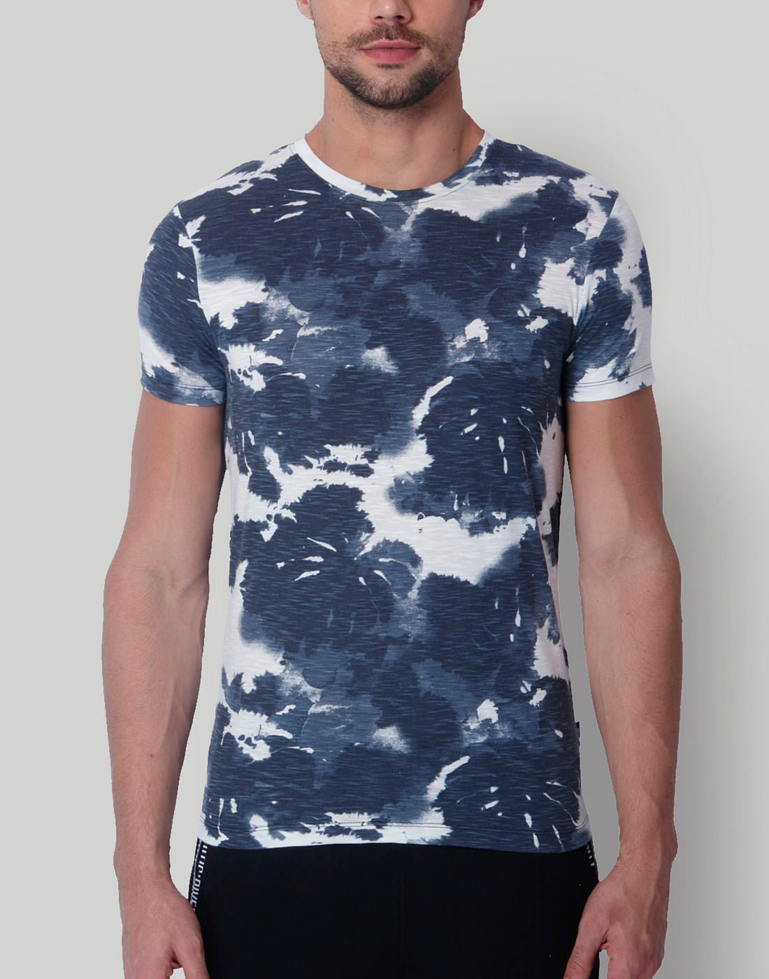 White & Grey Batik Print Crew Neck T-Shirt