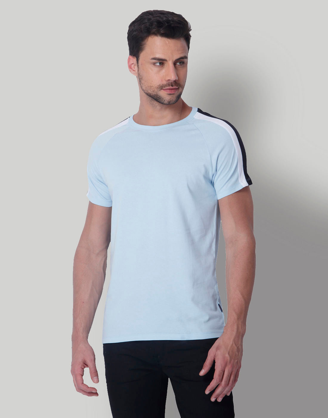 Light Blue Tape Detail Crew Neck T-Shirt - S