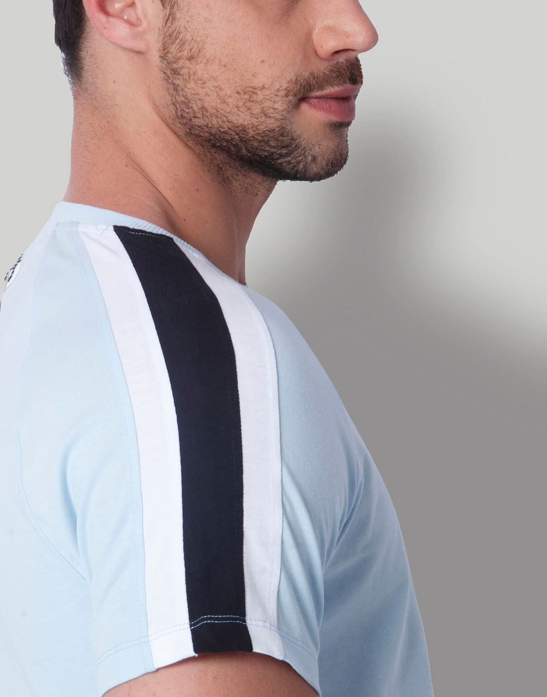 Light Blue Tape Detail Crew Neck T-Shirt