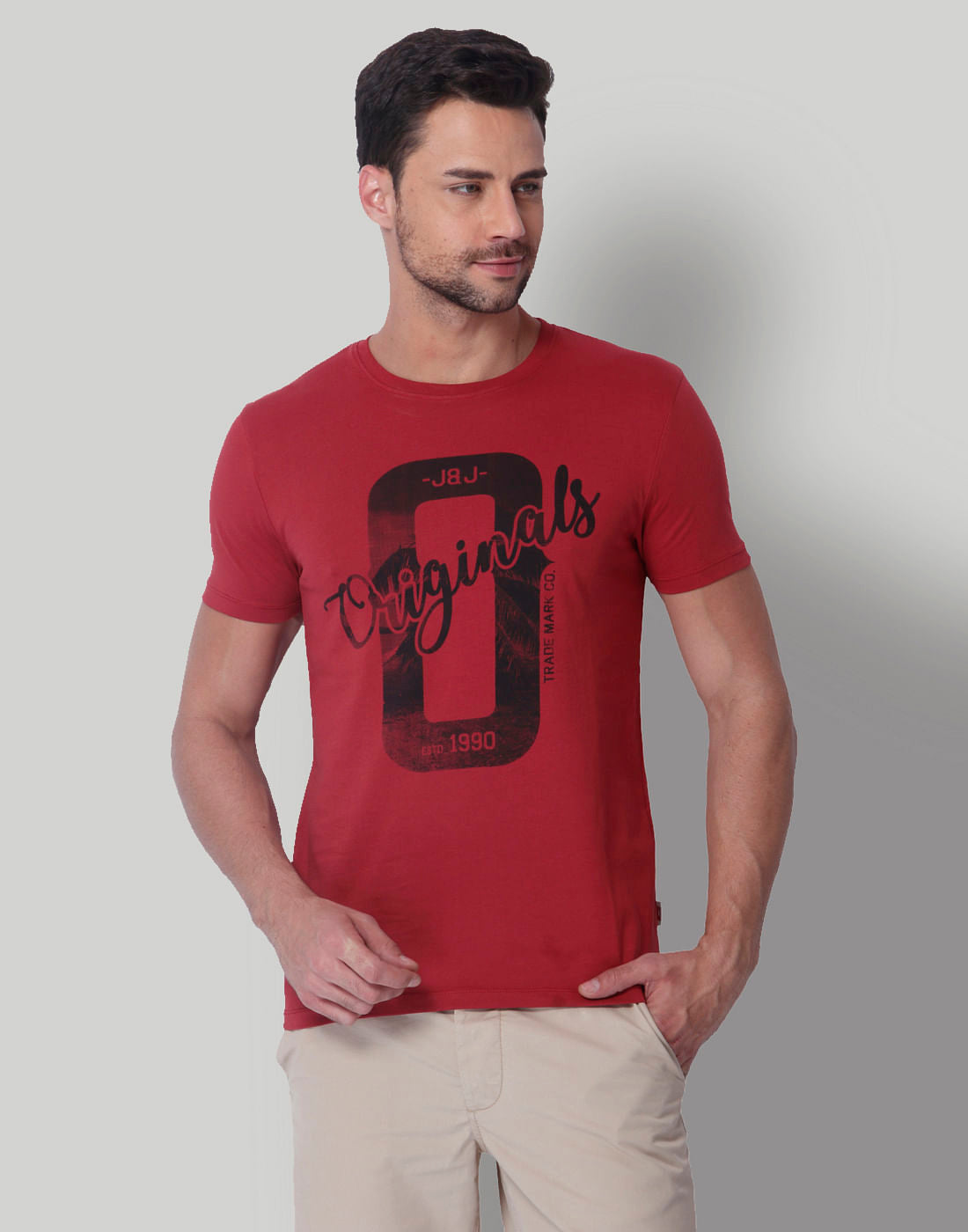 Red Printed Crew Neck T-Shirt - S