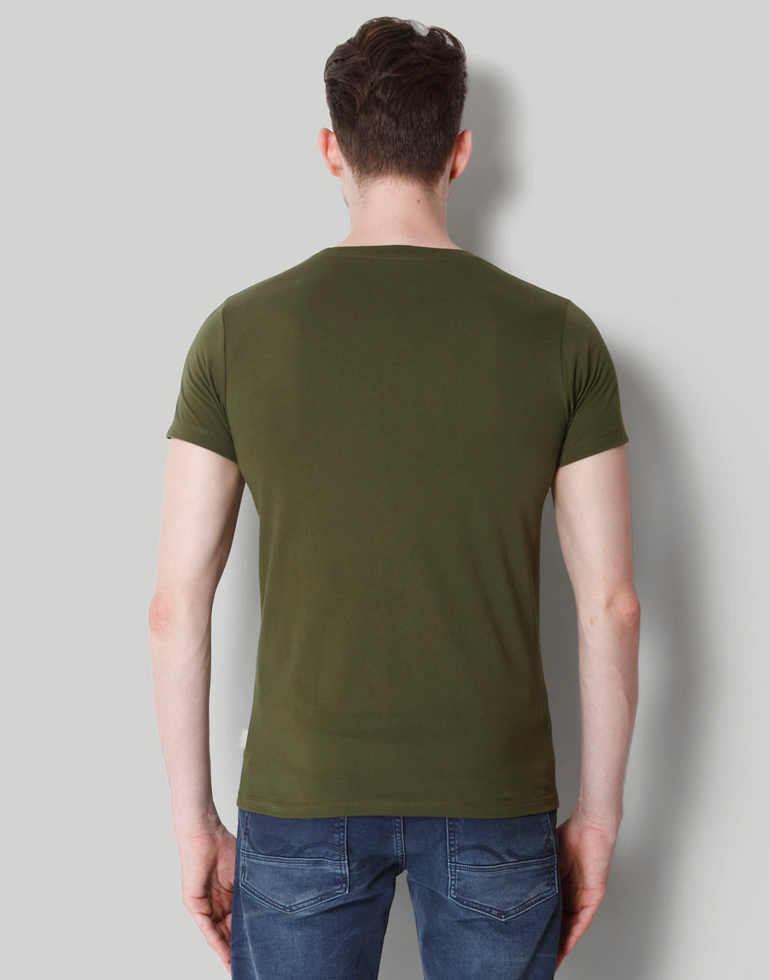 Olive Green Text Print Crew Neck T-Shirt
