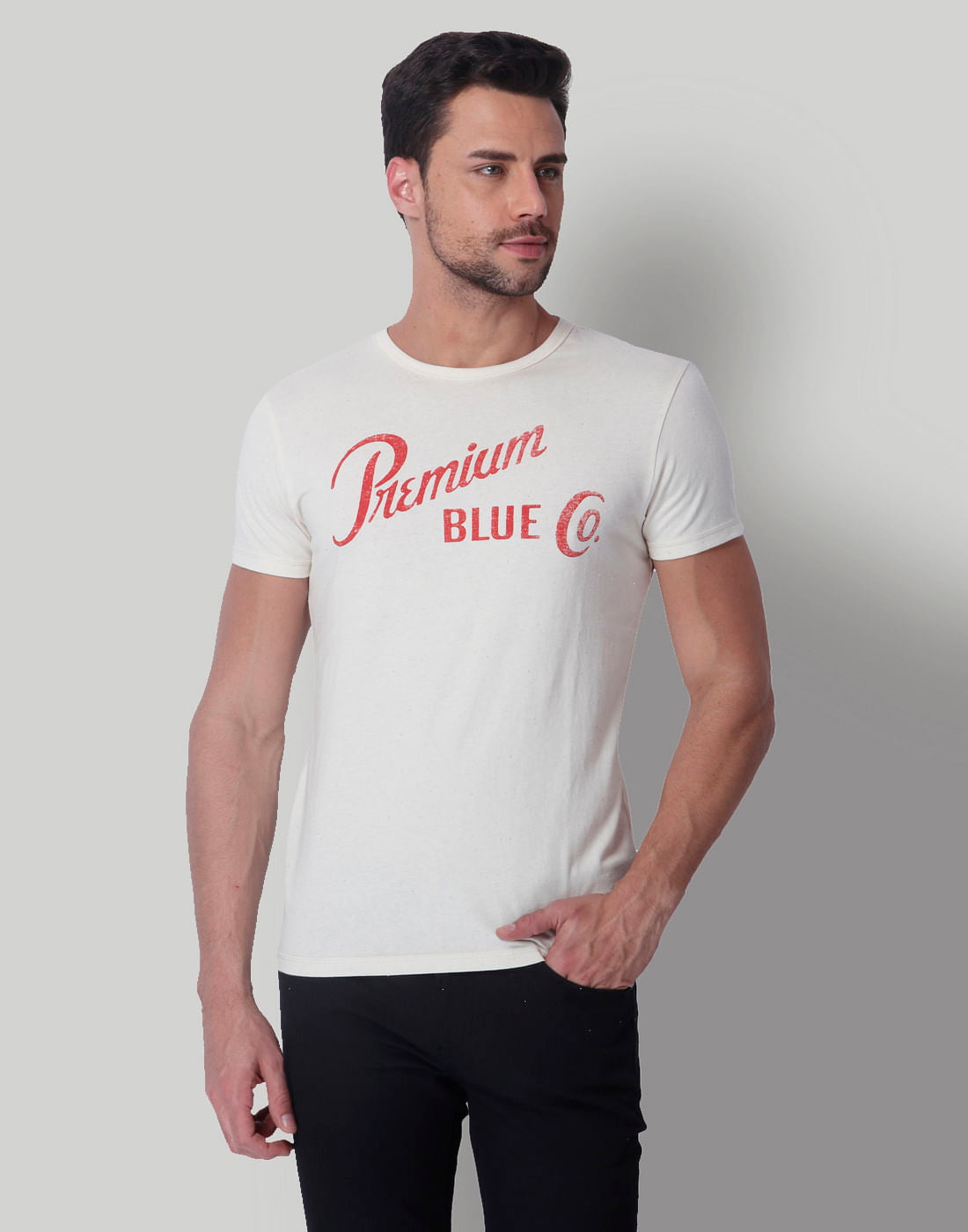 Off White Text Print Crew Neck T-Shirt - S