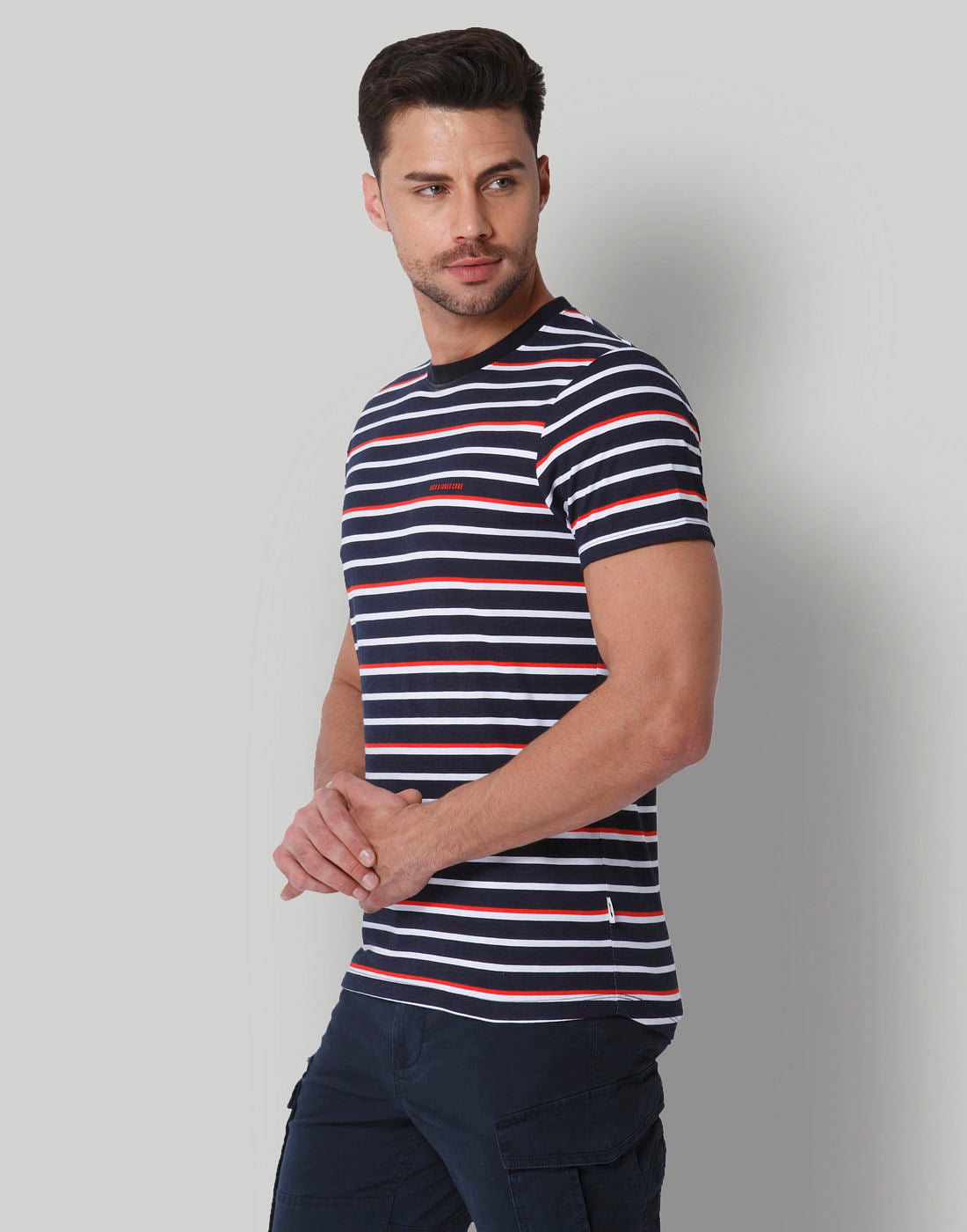 White & Red Striped Crew Neck T-Shirt