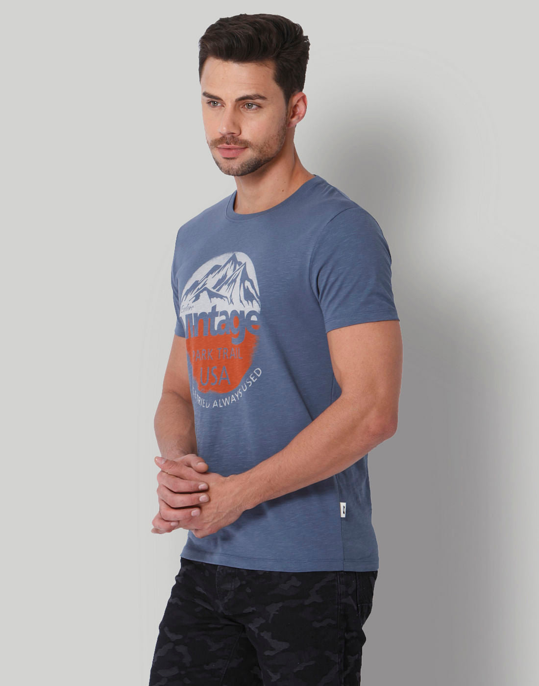 Blue Graphic Print Crew Neck T-Shirt