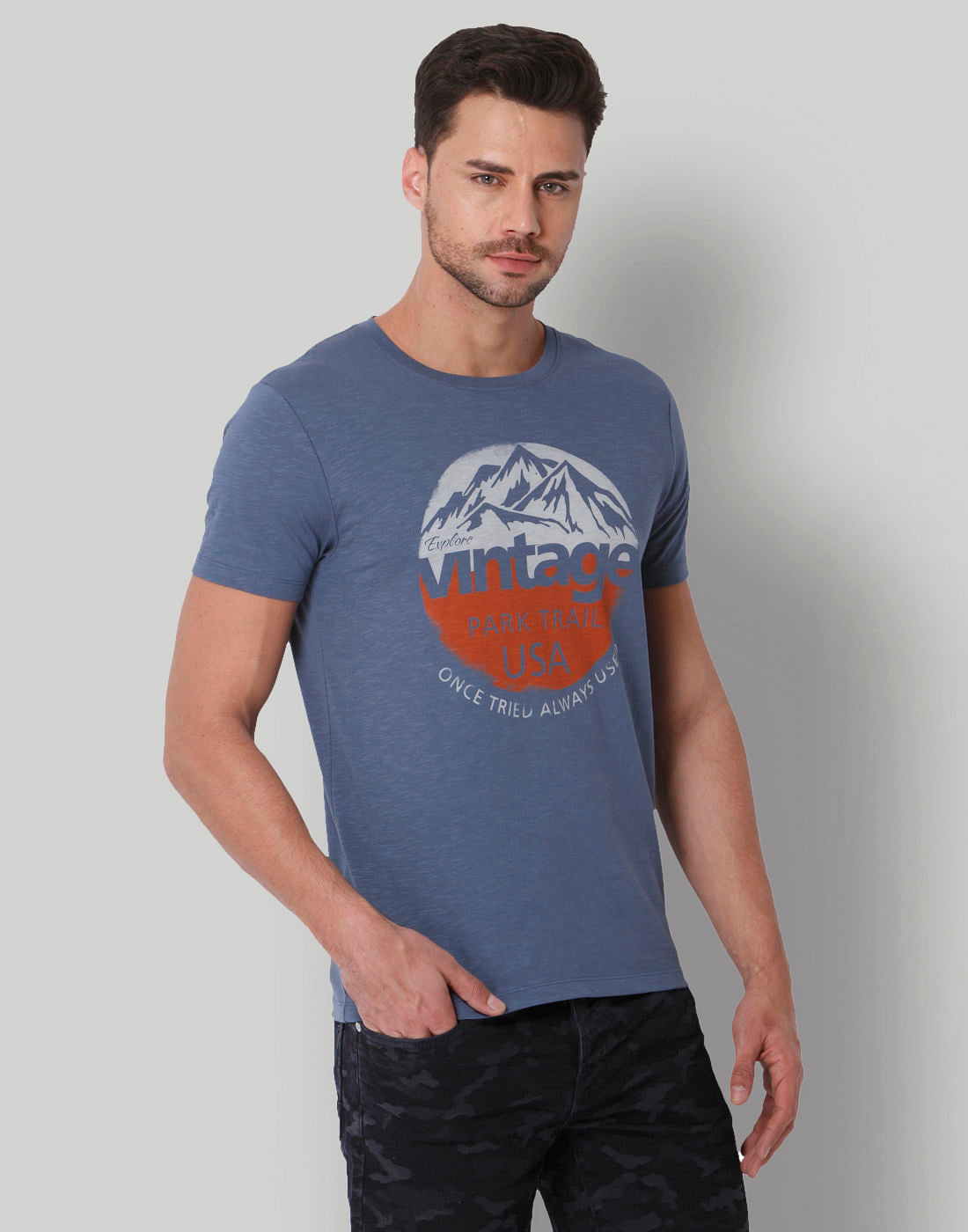 Blue Graphic Print Crew Neck T-Shirt
