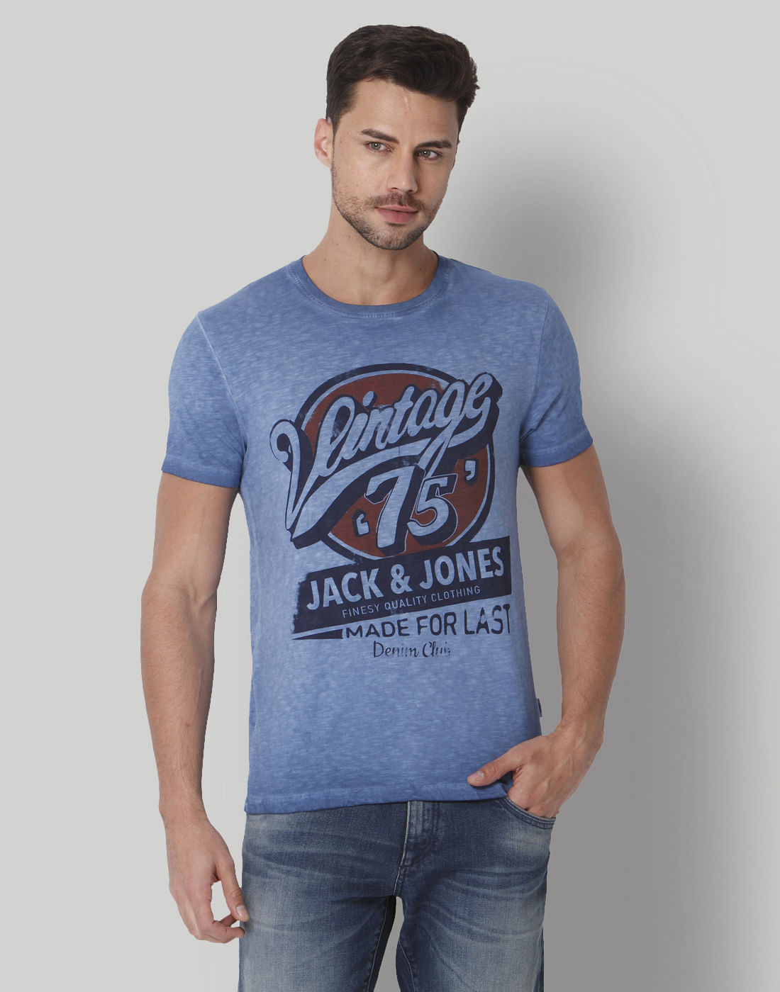 Powder Blue Graphic Print Crew Neck T-Shirt - S