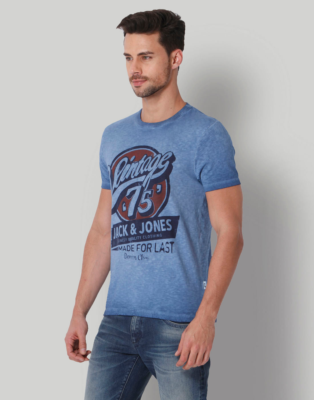 Powder Blue Graphic Print Crew Neck T-Shirt