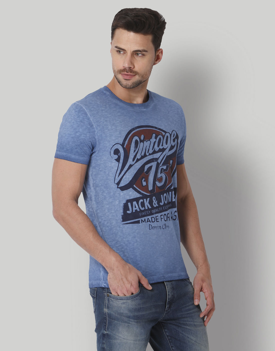 Powder Blue Graphic Print Crew Neck T-Shirt