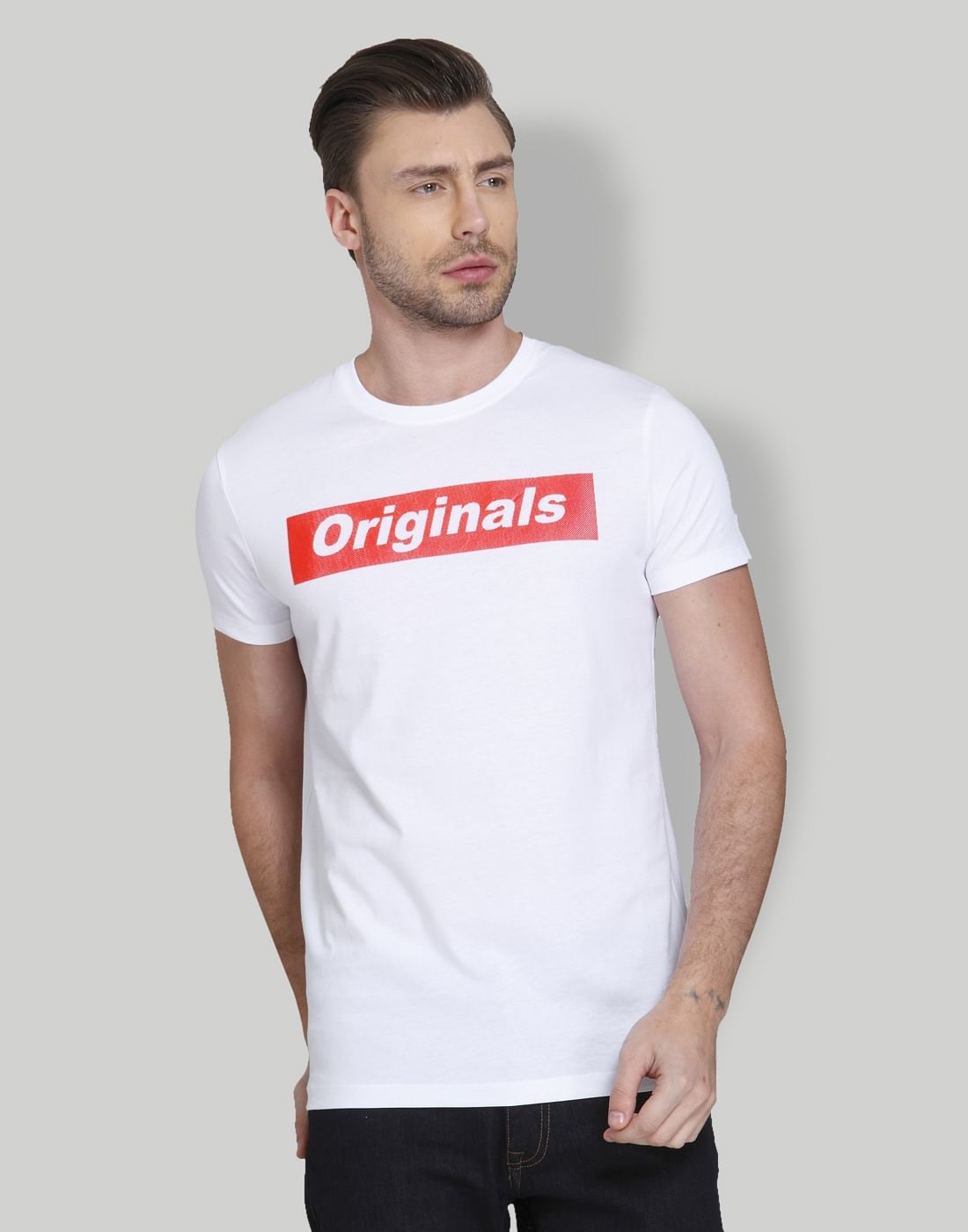 White Patch Print Crew Neck T-Shirt - S