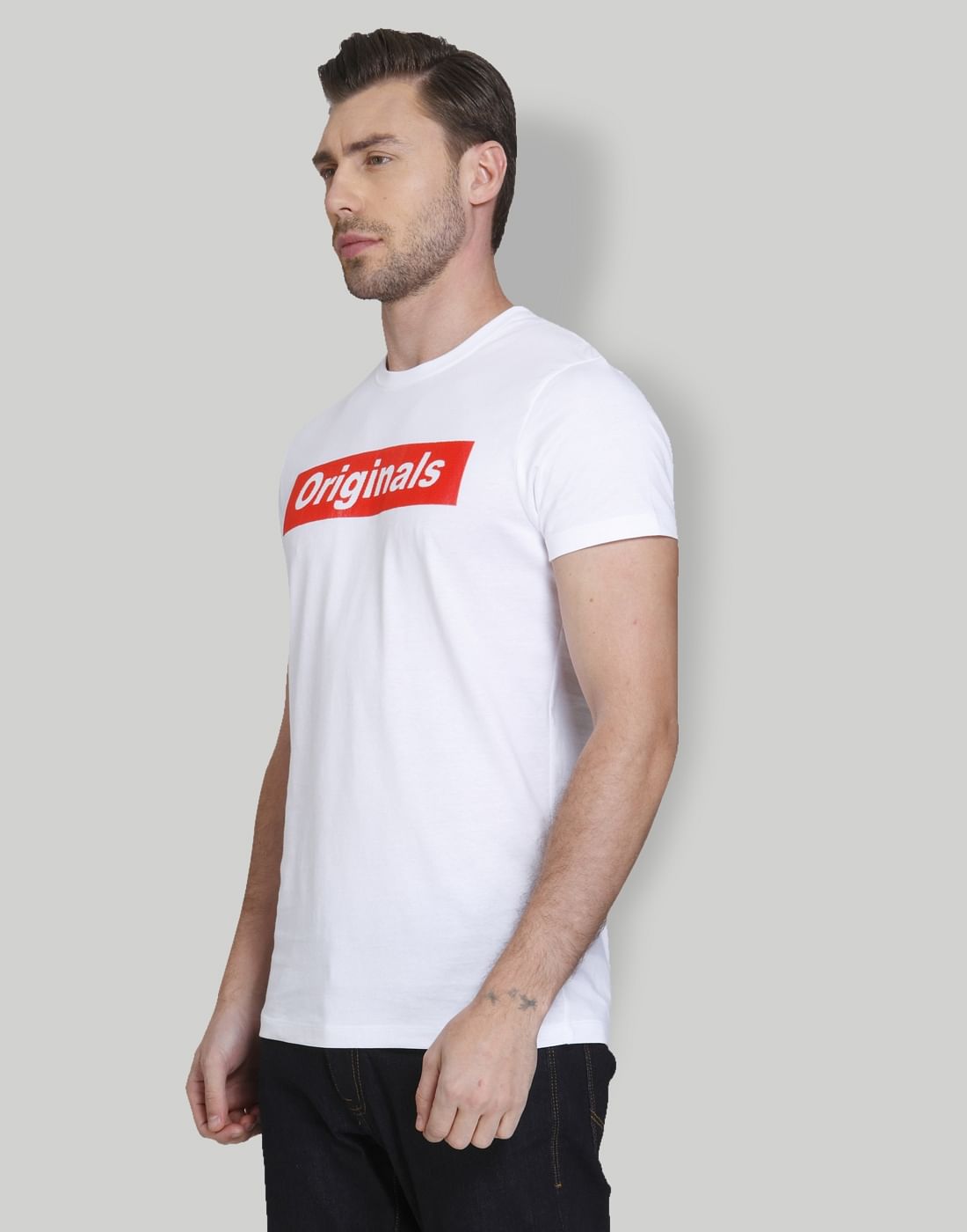 White Patch Print Crew Neck T-Shirt
