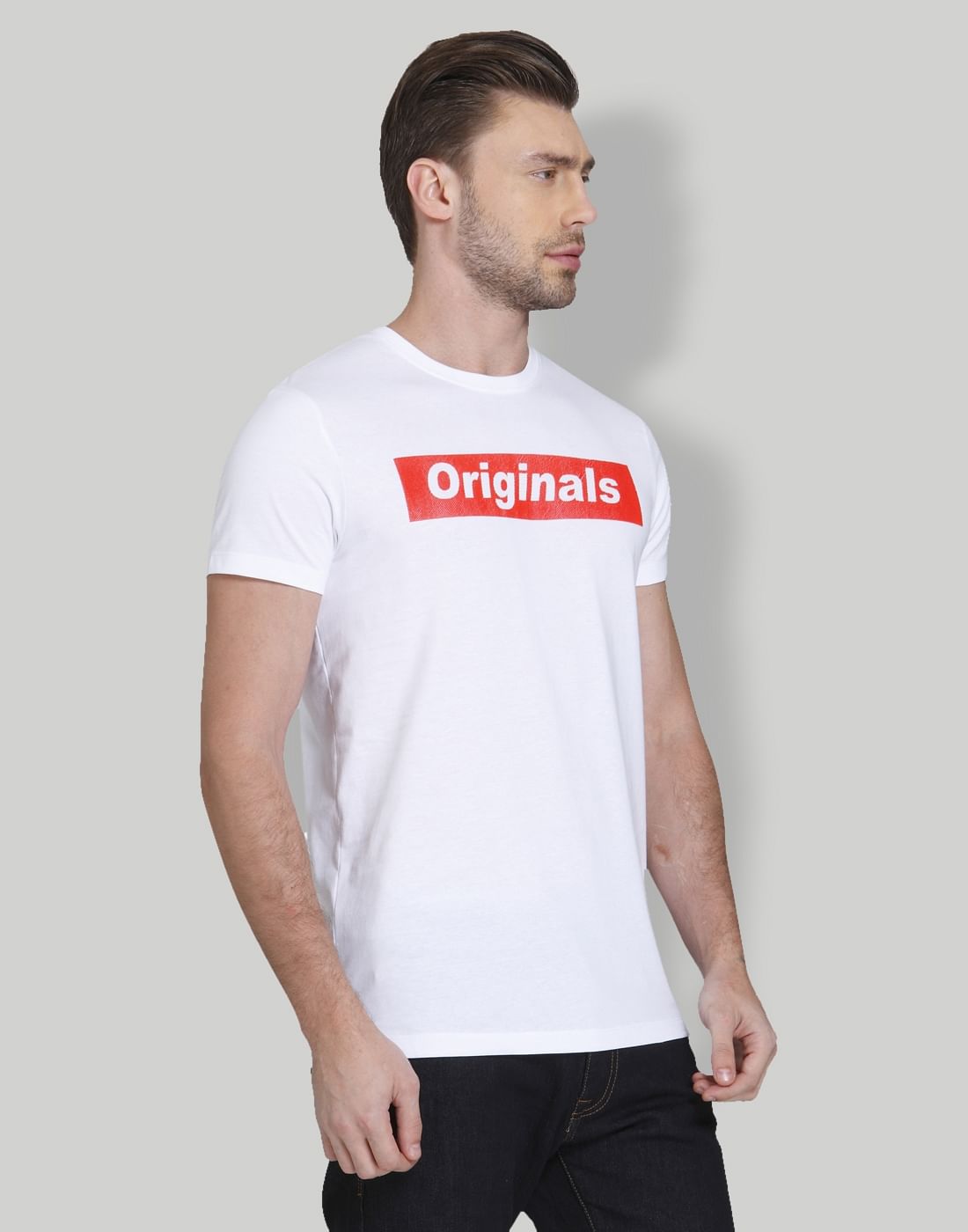 White Patch Print Crew Neck T-Shirt
