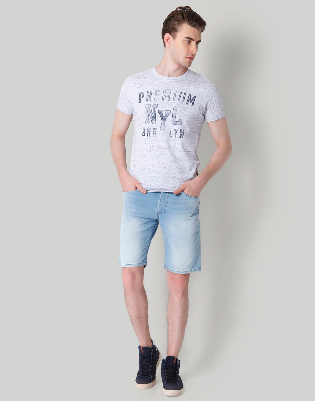 Grey Text Print Crew Neck T-Shirt