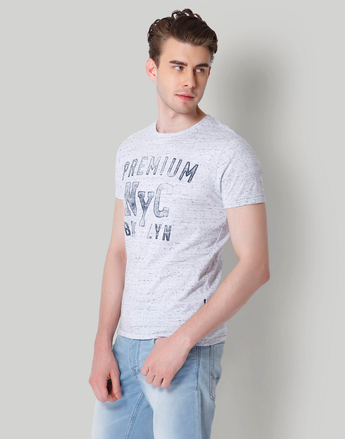 Grey Text Print Crew Neck T-Shirt