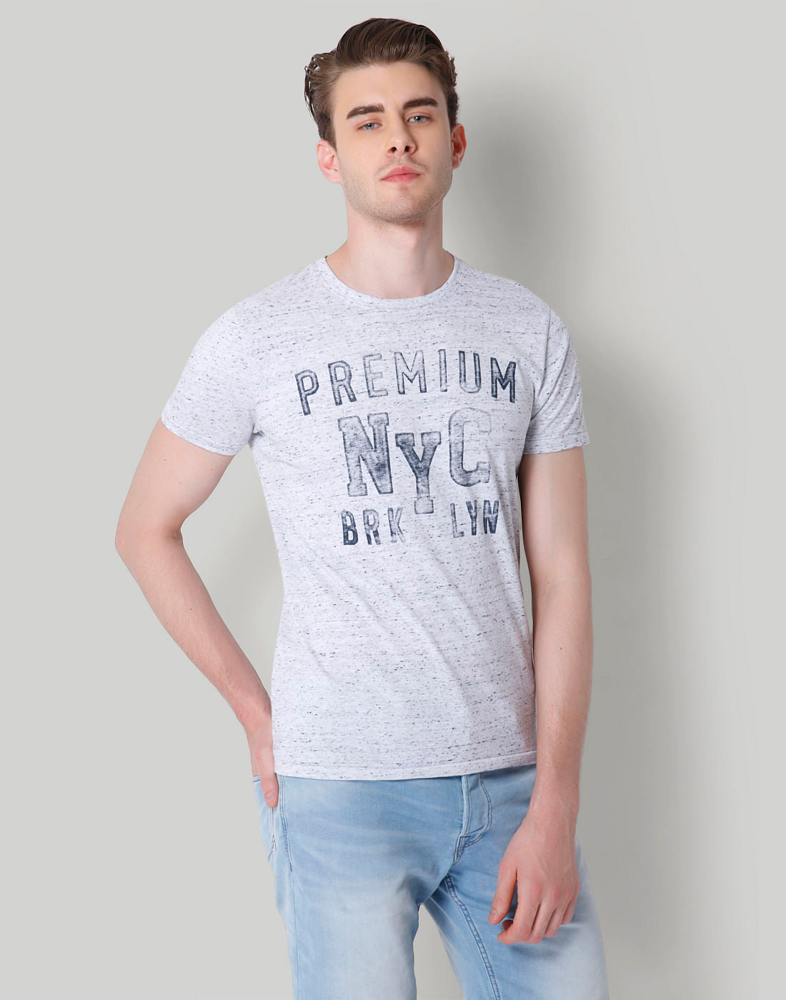 Grey Text Print Crew Neck T-Shirt