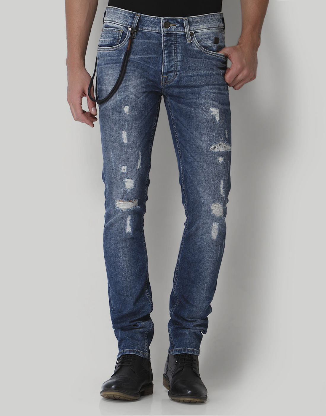 Blue Distressed Low Rise Slim Fit Jeans - 28/32