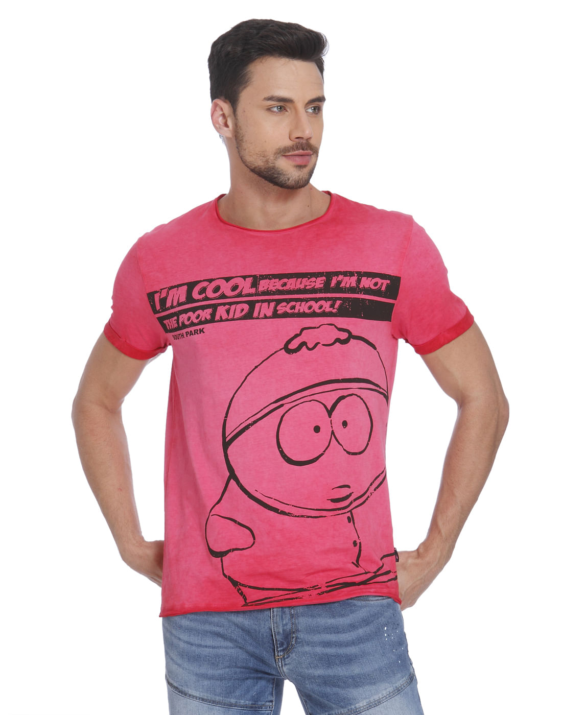 Pink Cartman Print Crew Neck T-Shirt - S