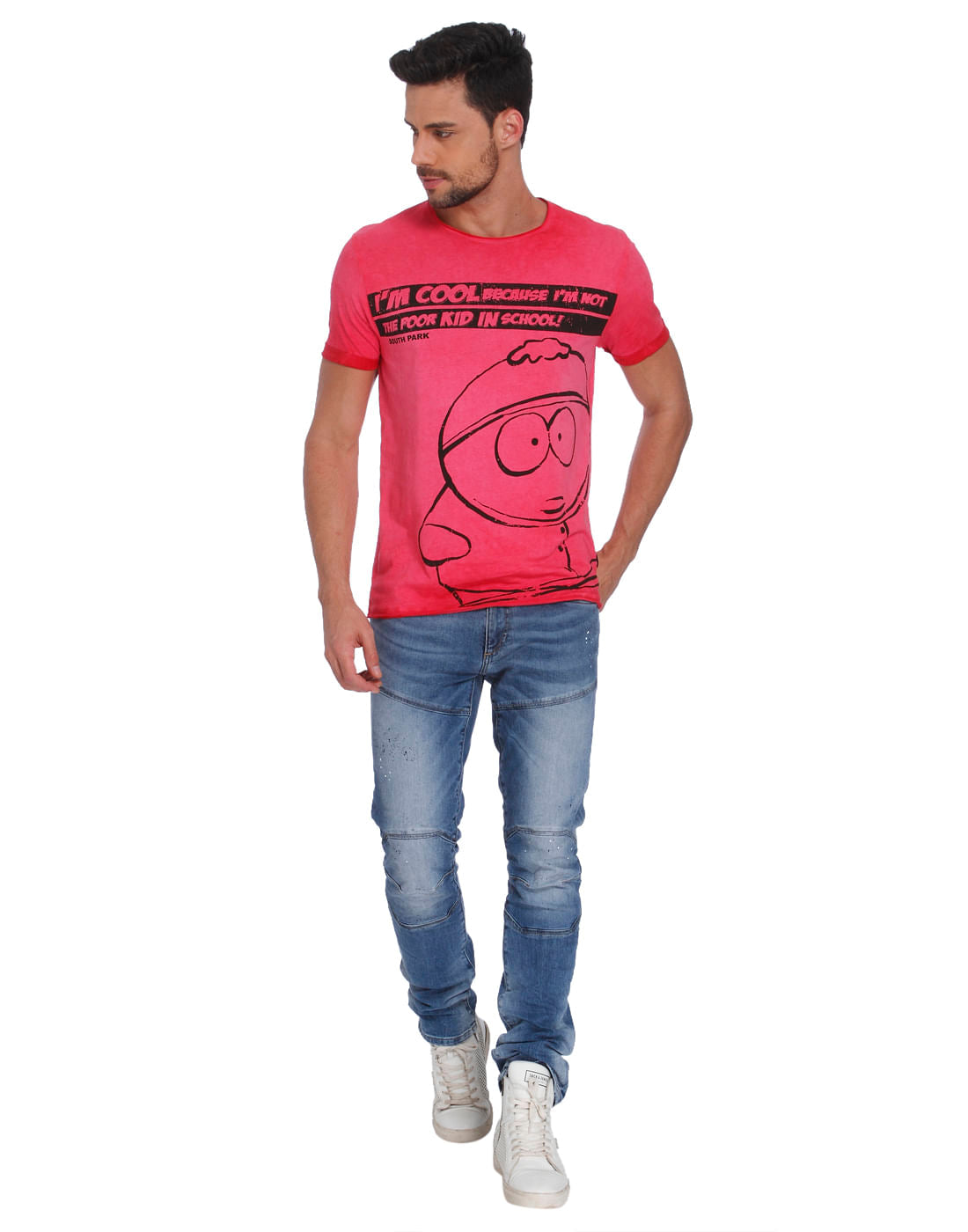 Pink Cartman Print Crew Neck T-Shirt
