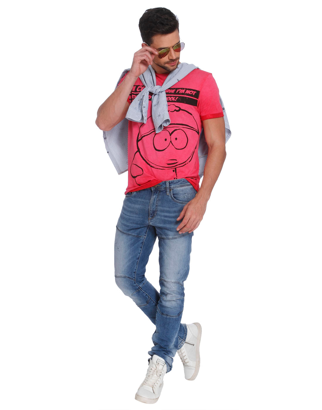 Pink Cartman Print Crew Neck T-Shirt