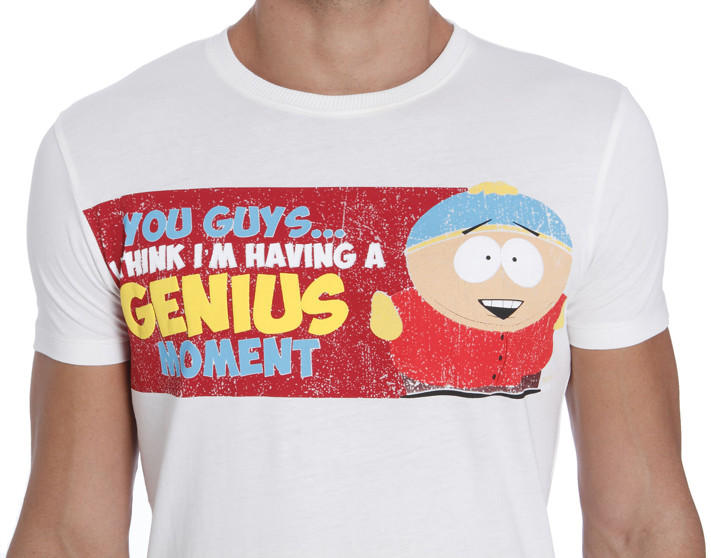 White Text & Cartman Print Crew Neck T-Shirt
