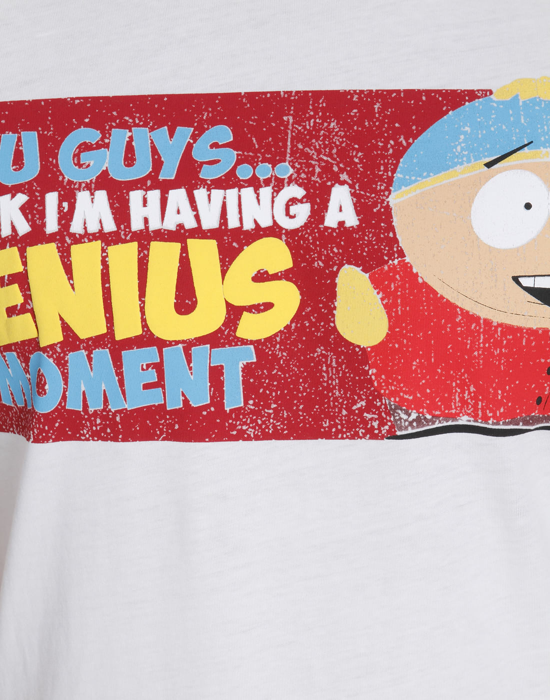 White Text & Cartman Print Crew Neck T-Shirt