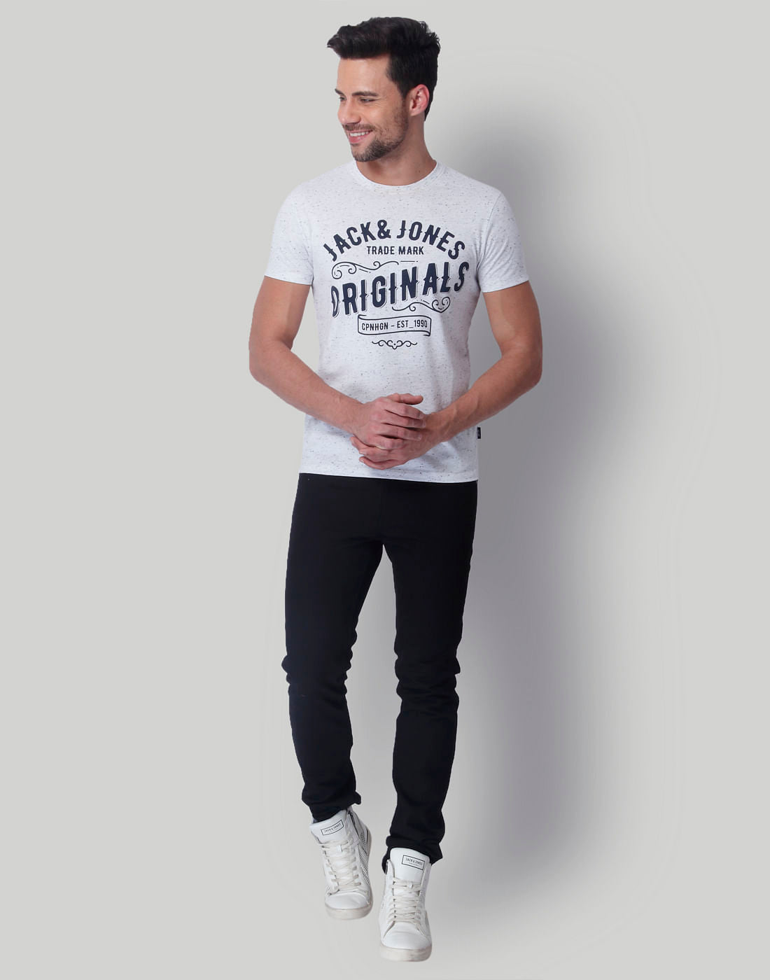 White Text Print Crew Neck T-Shirt