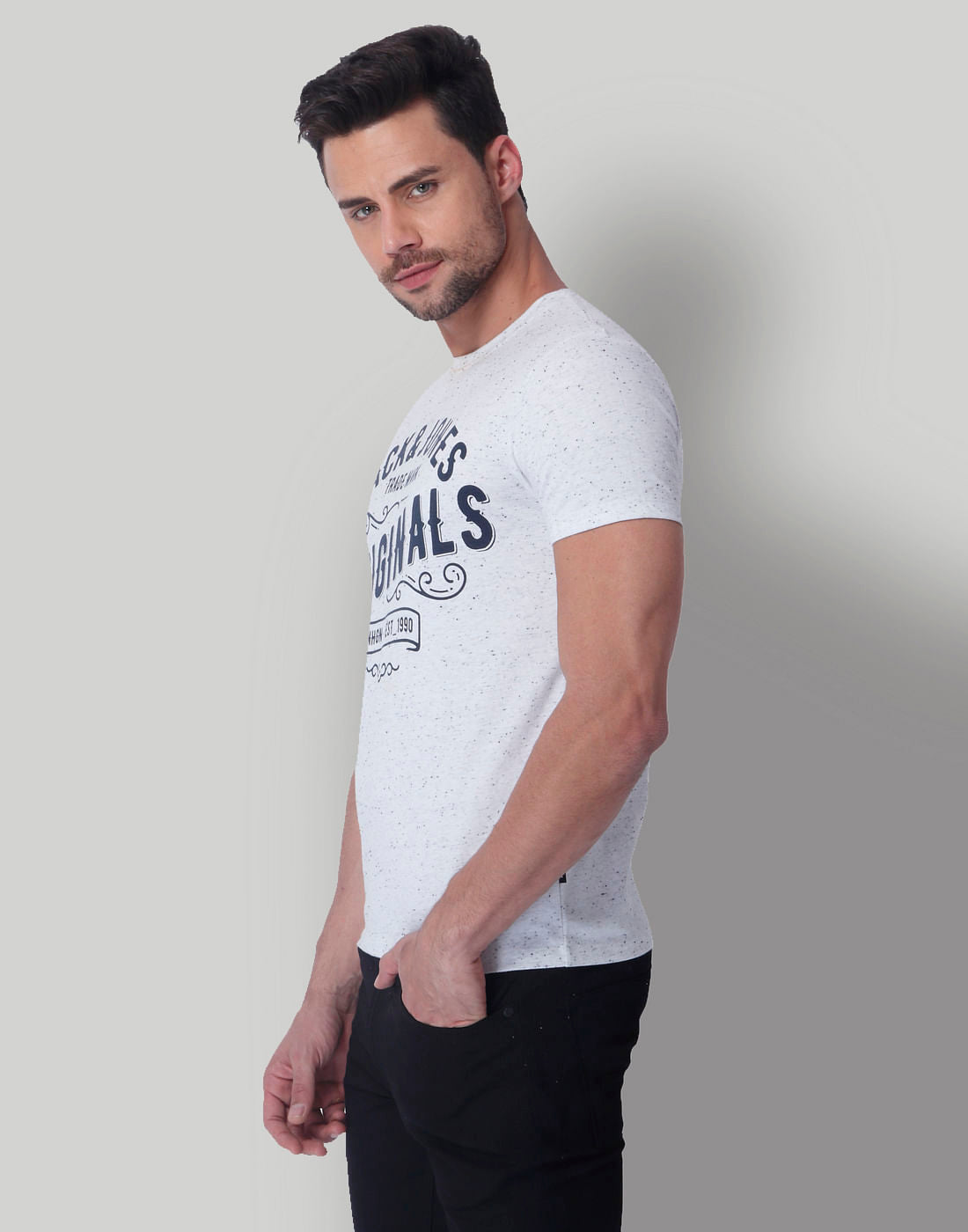 White Text Print Crew Neck T-Shirt
