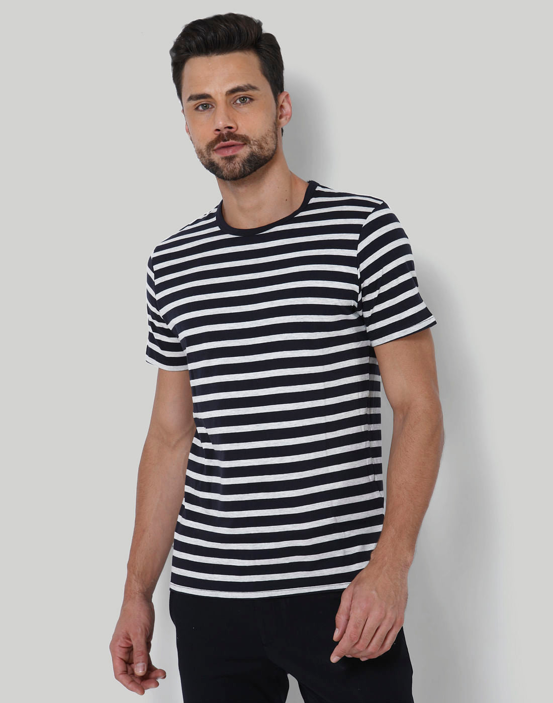 Black Striped Crew Neck T-Shirt - S