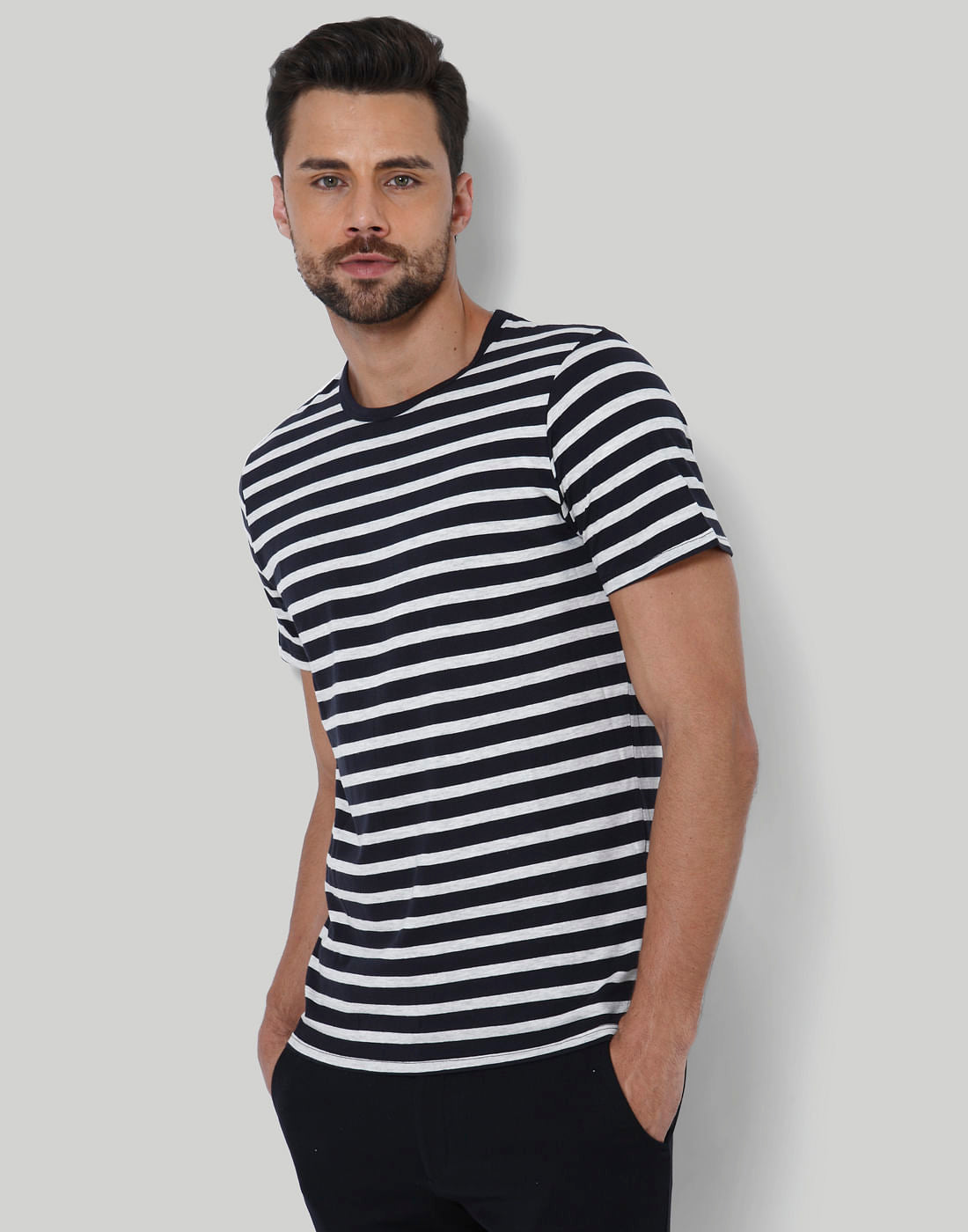 Black Striped Crew Neck T-Shirt