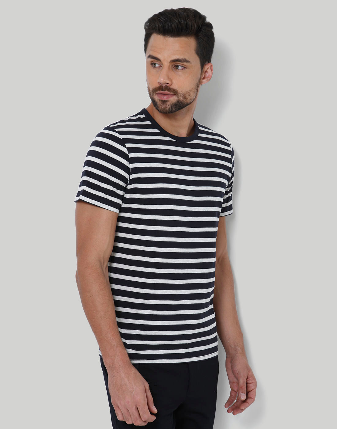 Black Striped Crew Neck T-Shirt