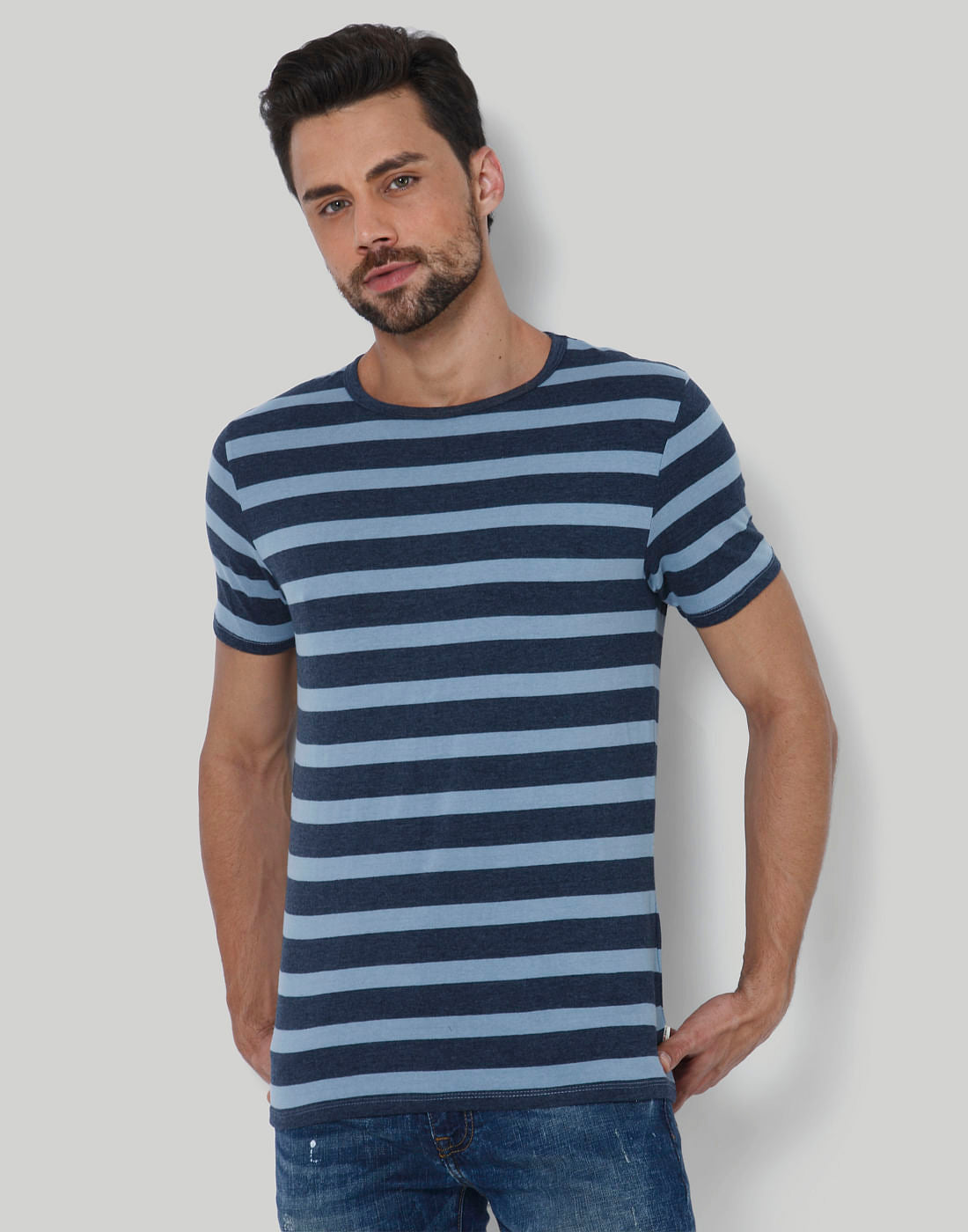 Blue Striped Crew Neck T-Shirt - S