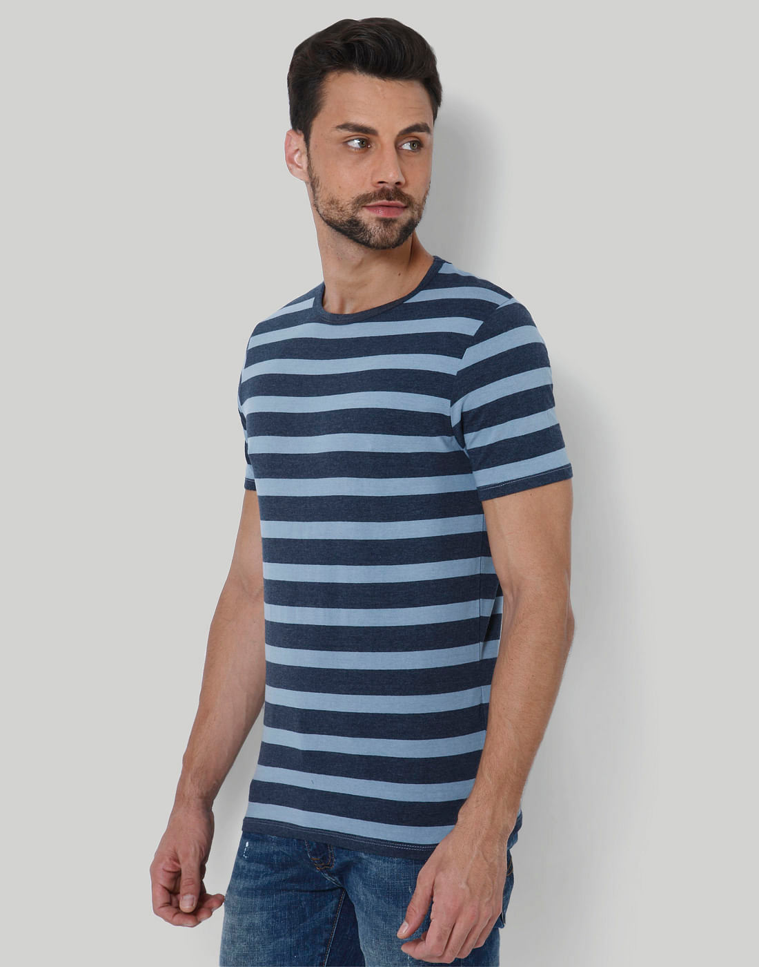 Blue Striped Crew Neck T-Shirt