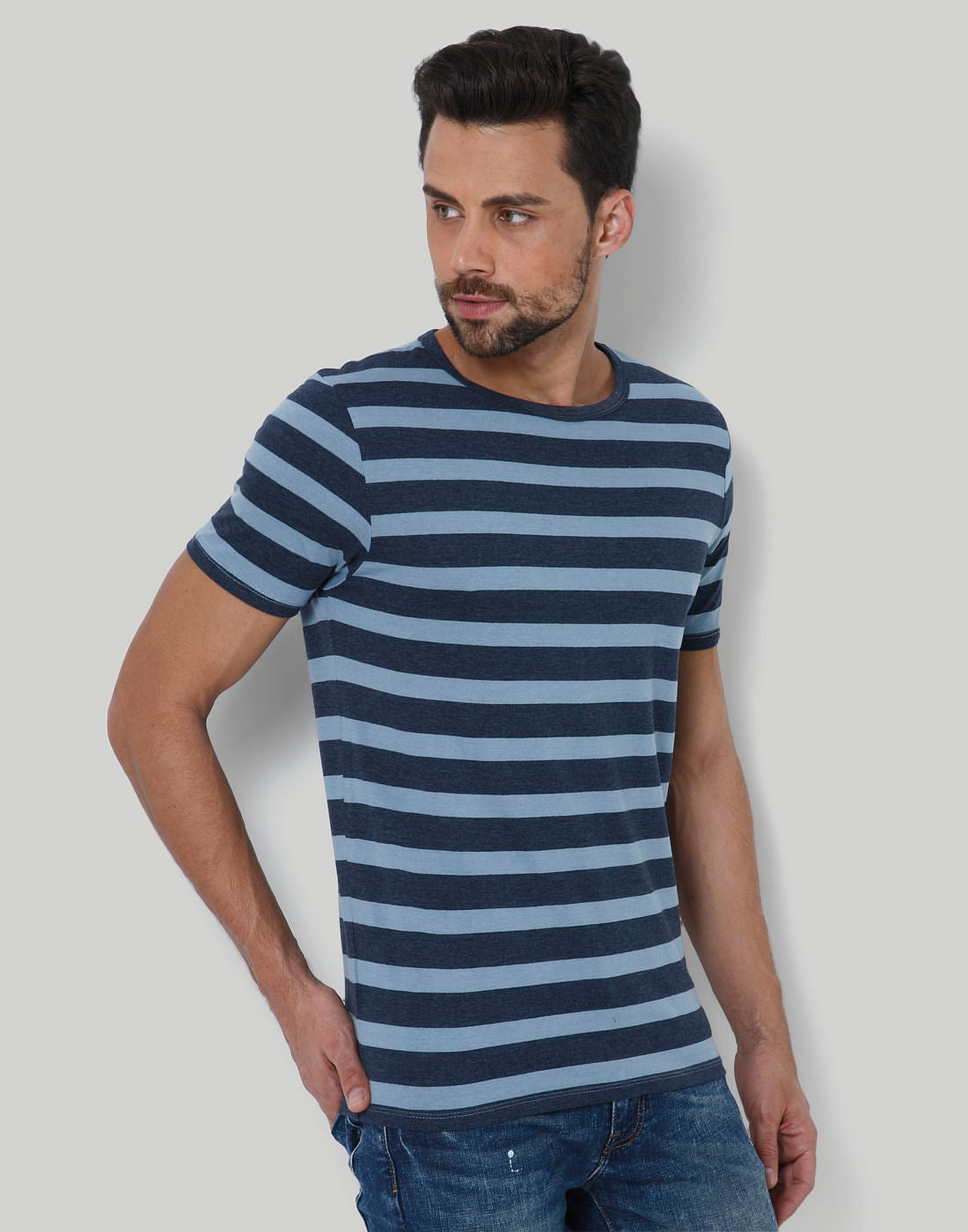 Blue Striped Crew Neck T-Shirt