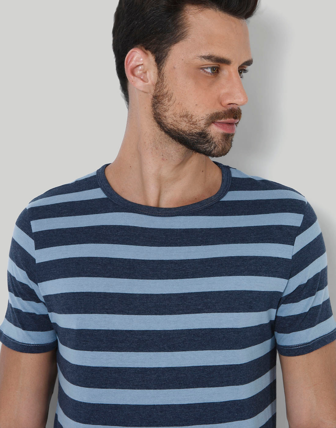 Blue Striped Crew Neck T-Shirt