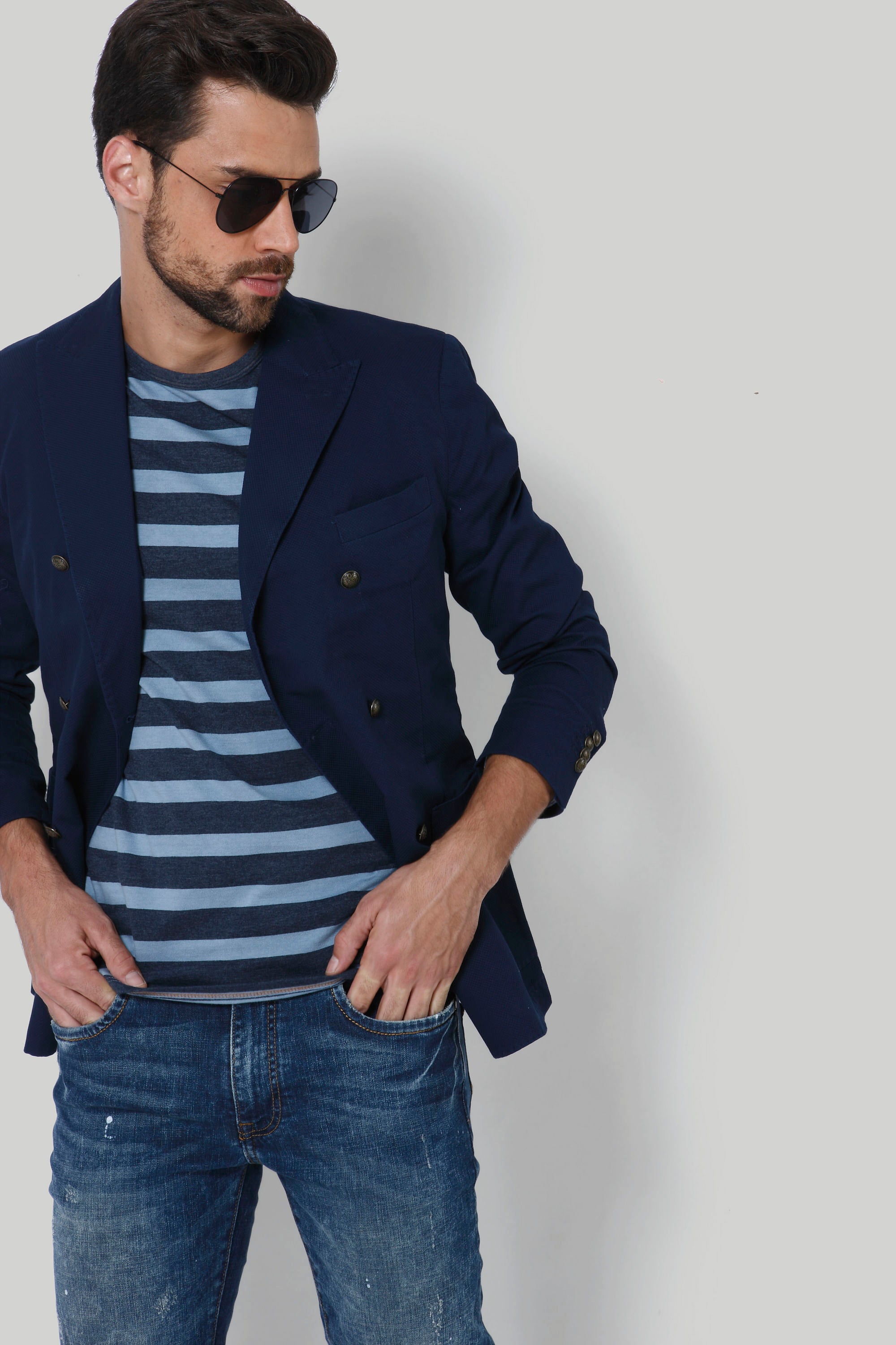 Blue Striped Crew Neck T-Shirt
